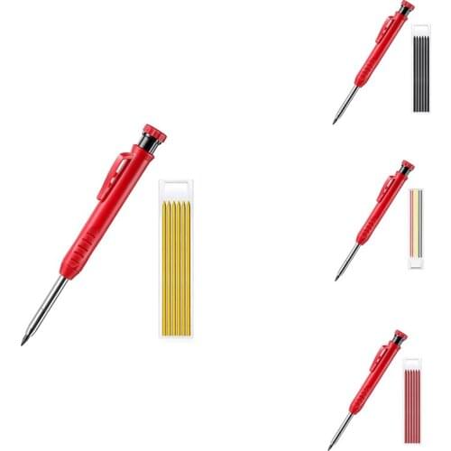 Solid Wood Carpenter Pencil Set for Construction, with 7 Refills, Built-in Pencil Sharpener,for Woodworking Architect
