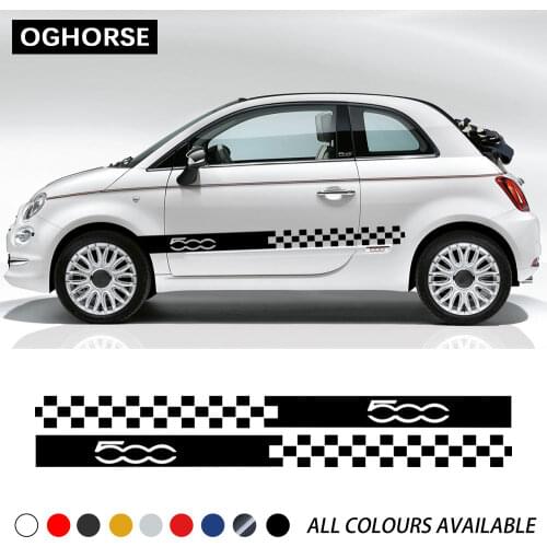 2 Pcs Door Side Stripes Skirt Sticker Car Styling Body Graphics Decal For Fiat 500 Abarth Accessories