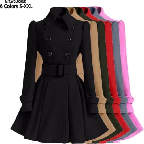 S-XXL New Fashion Classic Winter Thick Coat Europe Belt Buckle Trench Coats Double Breasted Outerwear Casual Ladies Dress Coats