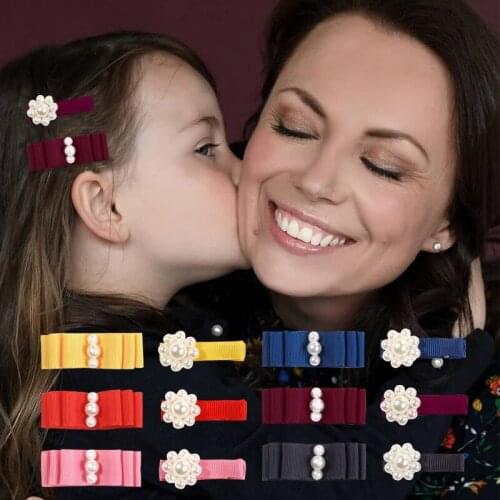 New Kids Baby Girls Hair Clips Kids Cute Solid Color Pearl Hairpin for Girls and Parent-child Bow Clips Sweet Pearl Hair Clip