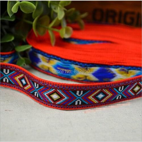 New Design 5/8 "17MM10yards / lot red features national wind handmade accessories lace ribbon single face woven jacquard ribbon