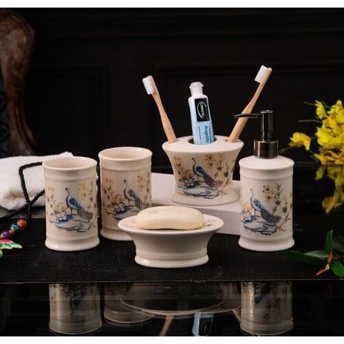 American Ceramic Creative Home New Chinese Round Ceramic Bathroom Washing Five-piece Suit