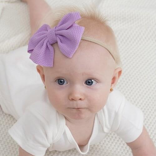 Solid Bullet Fabric Baby Headband Fashion Boys Girls Handmade Bow Headwraps Newborn Nylon Elastic Hair Bands Infant Hairbands
