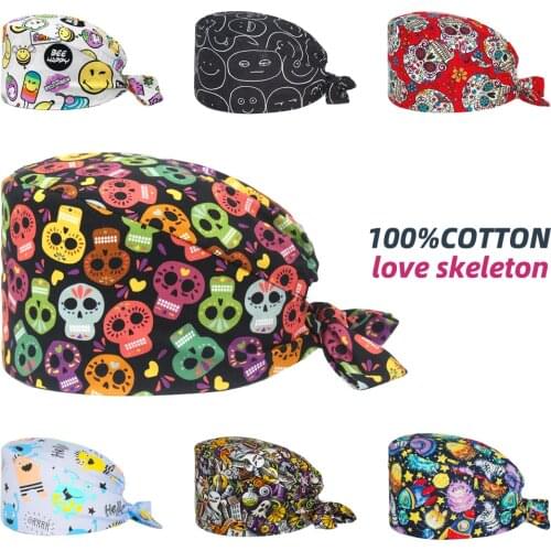 Wholesale Surgicals Hats Anime Printing Adjustable Nursing Cap Nurse Uniform Accessories Pet Shop Chef Lab Work Scrubs Cap Women