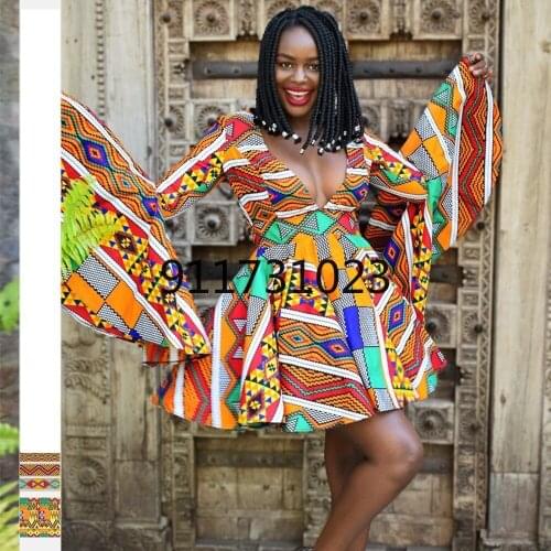 Sexy V Neck Lantern Sleeve Shirt Women African Clothes 2021 Fashion African Dashiki Print Shirt Party African Dresses for Women