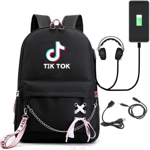 TIK TOK Backpack USB Charging Travel Bookbag Letter Printing Backpack Laptop School Bags For Teenage Girls Xmas Mochilas