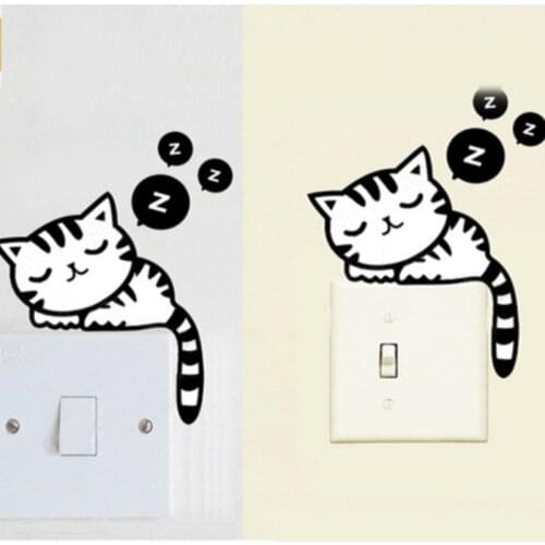 Lovely Cat Wall Stickers Cute Animals Sleeping Cat Light Switch Stickers Bedroom Living Room Decoration Wall Stickers Home Deco