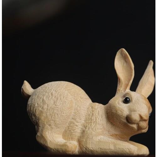 Boxwood 6cm Rabbit Sculpture Lucky Animal Wood Statue Cute Hare Home Decor