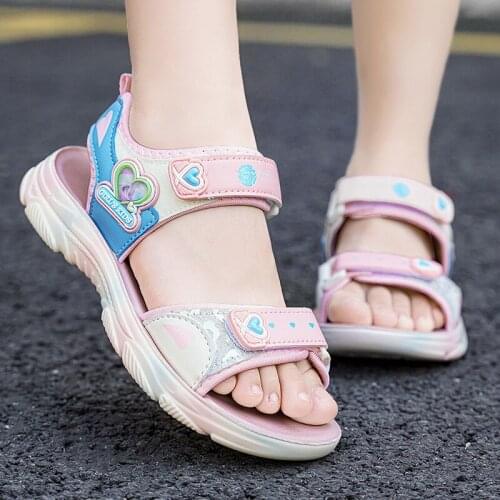 Girls For Sandals Summer 2021 Fashion Breathable Beach Hook&Loop Baby Children Falt Slides Kids Toddler Waterproof Rome Shoes