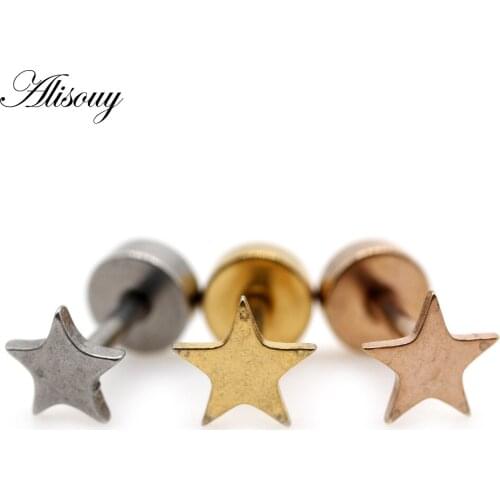 Alisouy 2 Pieces Women stainless steel Ear Studs Tragus Earrings Cartilage Helix Star Shape Ear Bone Nail Stud earring