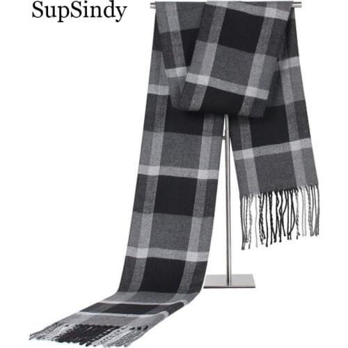 SupSindy Winter Luxury Design Men Scarf Plaid Striped soft warm Scarves cashmere Acrylic knit Casual Shawl Wrap with tassel male