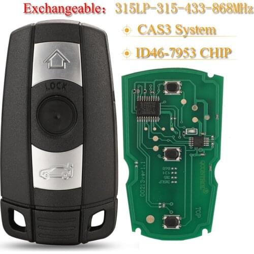 Kutery 3 Buttons Smart Remote Car Key Fob 315/315lp/434/868Mhz ID46 For BMW CAS3 CAS3+ 1 3 5 6 7 Series X1 X6 Z4
