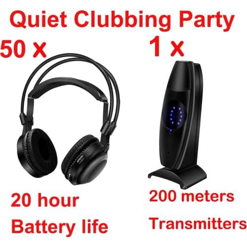 Typical Ultra low bass Silent Disco system wireless headphones - Quiet Clubbing Party Package (50 Headphones + 1 Transmitter)