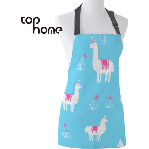 Tophome Kitchen Apron Cartoons Alpaca Lama Blue Printed Sleeveless Canvas Aprons for Men Women Kids Home Cleaning Tools