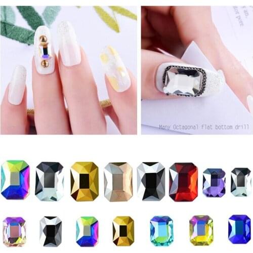 20pcs Octagonal Square Flatback Crystal 3D Nail Art Decorations Shiny Diamonds Design Jewelry DIY Manicure Accessories