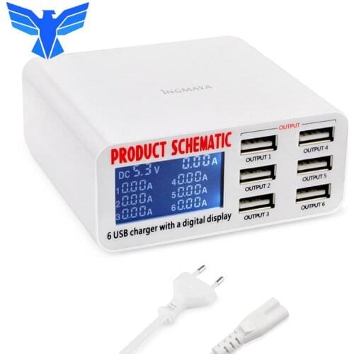 Disital DisplayUsb Power Charger 6 Port Lcd Show Real Time Charging Iphone 5 5s 6s 7 Plus Ipad Samsung Huawei Mi Dv Ac Adapter