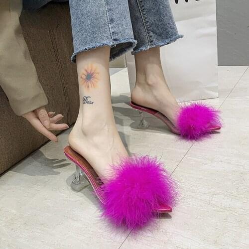 2021 New Woman Shoes Feather Transparent Pointed Crystal High Heels Sandals Sandals Large Size Womens Shoes Shoes Women Hot