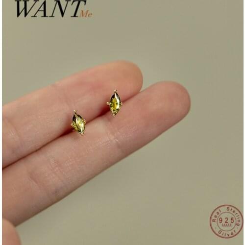 WANTME 925 Sterling Silver Olive Green Horse Eye Zircon Small Stud Earrings for Women Simple Student Girl Jewelry Accessories