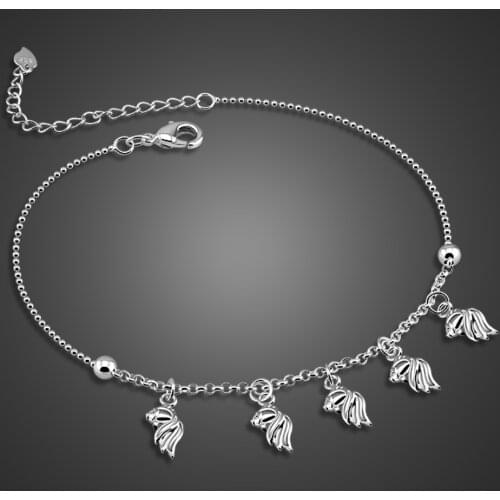 Bohemian 100% 925 Sterling Silver Anklets for Women Cute goldfish pendant Summer Beach Ankle Bracelet Foot Leg Jewelry