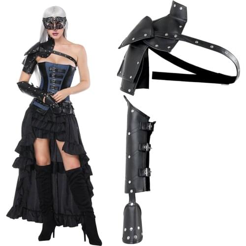 Women Medieval Costume Armor Cosplay Accessory Vintage Gothic Warriors Knights Shoulder PU Leather Harness