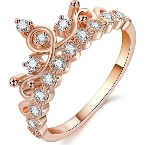 Fashion Luxury Crown Ring Statement Women Wedding Zircon Engagement Ring Trend Geometric Gold Silver Color Romantic Party Gift