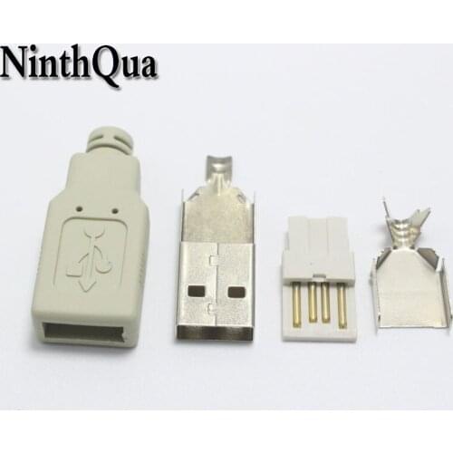 10set Type A Male USB 2.0 Extender Cord Adapter Data Sync Converter 4 in 1 Grey DIY Repair Connector Free-Welding