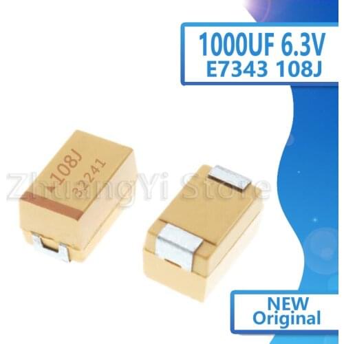 10pcs/lot Chip tantalum capacitor 6V 1000UF 6.3V E type 7343 108J bile capacitor bile capacitor yellow polarity