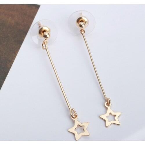 12 Pairs/Lot Double Star Long Earring Gold Color Charm Moon Stud Earrings For Female Pendientes Ear Women Fashion Accessories