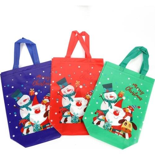 12 Pcs Reusable Non-woven Christmas Gift Candy Bag Snowman Eik Bear Penguin Hangbag For Kids Home Xmas Party adornos de navidad