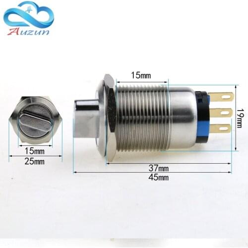 19MM metal stainless steel two gear knob switch left open right switch button switch 1 NC 1 NO