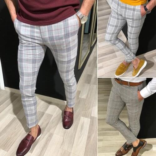 2021 Fashion Mens Slim Fit Plaid Pants Trousers Casual Joggers Tartan Jogging Skinny Pencil Bottom Plus Size XXL 3XL