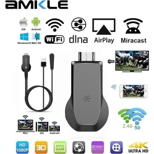 Amkle Mirascreen M100 WiFi Display Dongle Anycast 5G HDMI-compatible 4K Ultra HD Tv Stick for iOS Android Smart Phone Tablet
