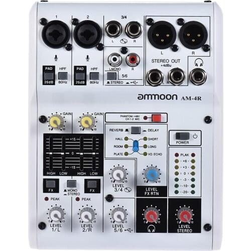 Ammoon AM-4R 6-Channel Digital Audio Mixer Mixing Console with Recording DJ Network Live Broadcast Karaoke