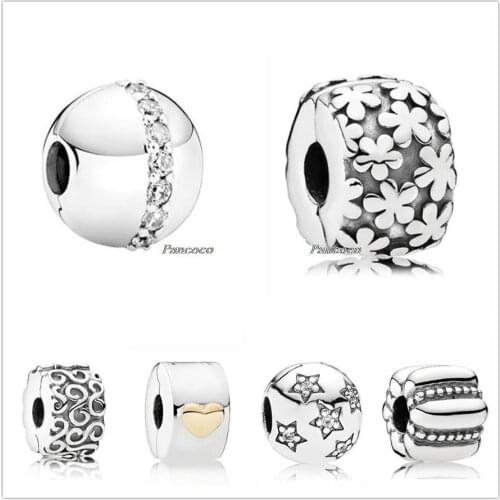 Authentic 925 Sterling Silver Twinkle Star Crystal Clip Lock Stopper Charm Bead Fit Pandora Bracelet & Necklace Jewelry