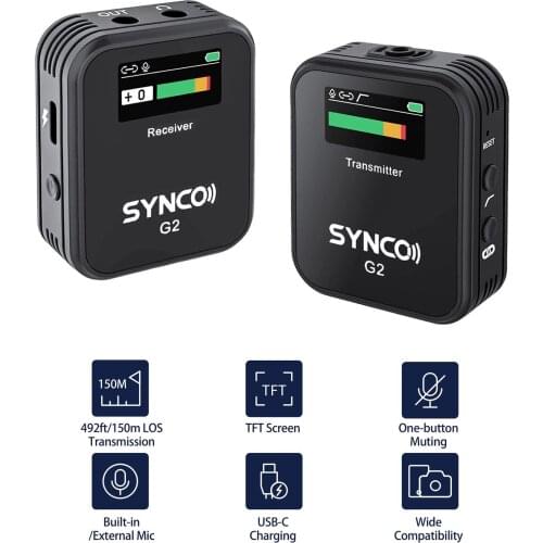 1-Trigger-1 2.4G Wireless Microphone System Receiver Transmitter Lavalier Microphone TFT Screen 3.5mm for Smartphone Camera