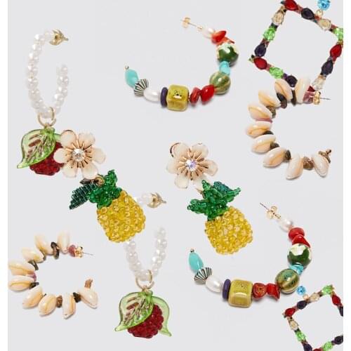 JURAN 2020 ZA Big Circle Drop Earrings for Women Jewellery Accessories Handmade Butterfly Flower Fruits Crystal Shell Earrings