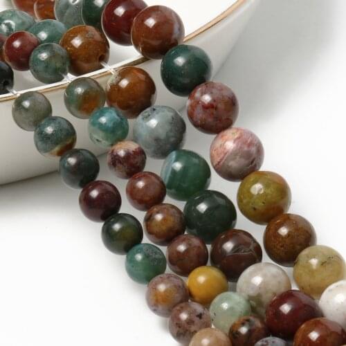 Natural Stone Beads Smooth Ocean Agates Jaspers Round Loose Beads For Jewelry Making DIY Handmade Bracelet Bead 15 ''inch 6-10MM