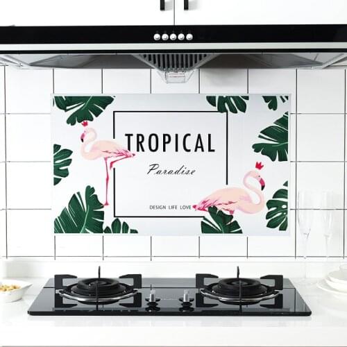 Cokytoop Flamingo Wall Stickers For Cabinet Stove Aluminium Foil Waterproof Anti Oil Splatter Kitchen Accessories For Tile
