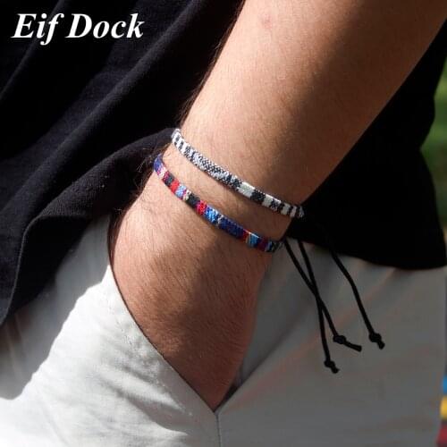 Eif Dock Ethnic Embroidery Pattern Lucky Charm Cotton Braid Bracelets & Bangle for Women Men Handmade Friendship Bracelet