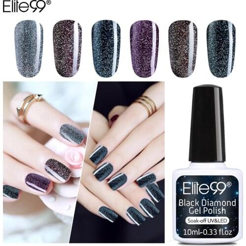 Elite99 Black Diamond Gel Nail Polish Shining Glitter Soak Off Top Base Coat UV LED Lamp Nail Varnish Art Salon Manicure 10ML