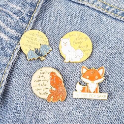 Fox And Bat Enamel Badges Letter Lapel Pins Fashion Anime Brooches For Women Cute Hijab Pins Mini Brooch Decorative Badges