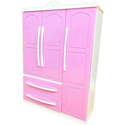 Three-door Pink Modern Wardrobe Play set for Barbi Furniture Can Put Shoes R9JD
