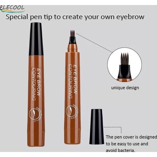 ELECOOL 5 Colors Eyebrow Pen Waterproof 4 Fork Tip Eyebrow Tattoo Pencil Long Lasting Natural Dark Brown Liquid Eye Brow Pencil
