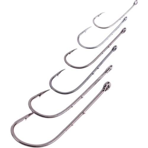 50pcs/bag Size 1#-6# 1/0# 3/0# 5/0# Fishing Hooks Black Offset Sliced Long Barbed Shank Baitholder Bait Hook