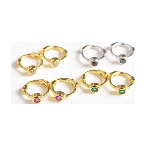 925 Sterling Silver Earrings Fashion Red Black Green Mini Zircon Round Ear Ring Ear Bone Wild Cute Trend Female Girl Ear Jewelry