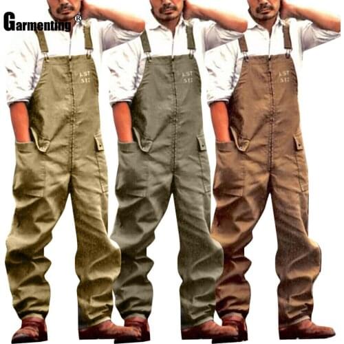 Fashion Mens Jumpsuit Casual Loose Overalls Pocket Strappy Playsuits Leisure One-Piece Pantalon Plus Size 3xl Men Clothing 2021