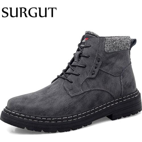 SURGUT Autumn Winter Outdoor Working Boots Warm Nubuck Leather Ankle Boots Brand Durable Outsole Comfy Mens Boots Big Size 48