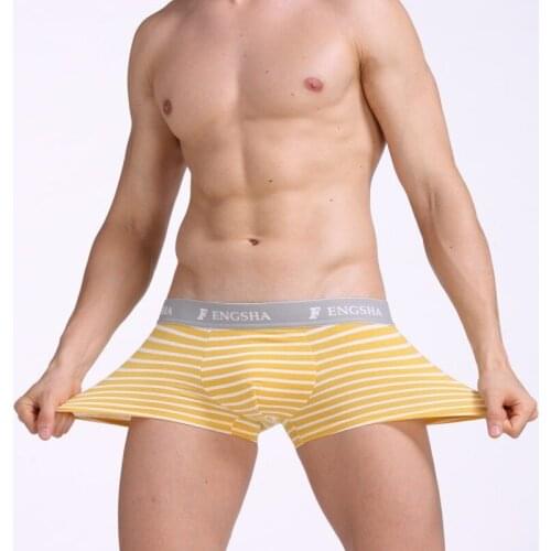Mens Underwear Striped Printed Cotton Breathable Buttock Lifting Fitness U-pouch Bag Push Up Sexy Navy Boxers