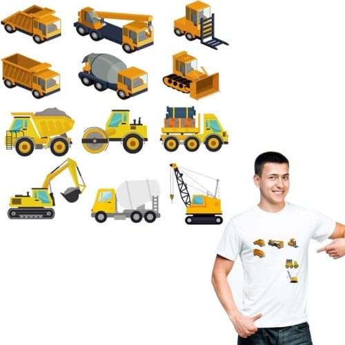 Engineering Cars Patches Heat Press Hoodie Tops Transfer Paper Hot Tear Diy Patch For Clothing Children T-Shirt Sticker