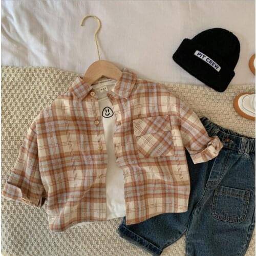 2021 new girls boys plaid shirt cotton full sleeve autumn kids top